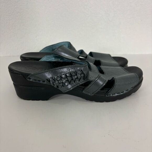 Sanita Blue Metallic Leather Slide Sandals - Picture 1 of 10